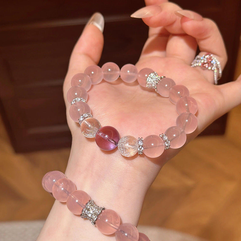 Madagascar Imitation Ice Pink Bracelet Peach Blossom Pink Crystal Bracelet Amethyst Transfer Beads for Women