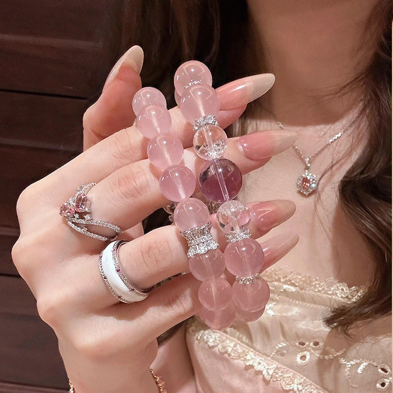 Madagascar Imitation Ice Pink Bracelet Peach Blossom Pink Crystal Bracelet Amethyst Transfer Beads for Women