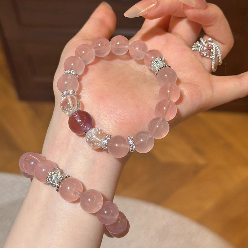Madagascar Imitation Ice Pink Bracelet Peach Blossom Pink Crystal Bracelet Amethyst Transfer Beads for Women