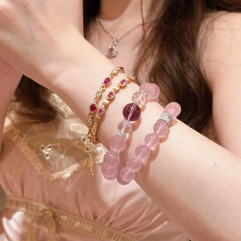 Madagascar Imitation Ice Pink Bracelet Peach Blossom Pink Crystal Bracelet Amethyst Transfer Beads for Women
